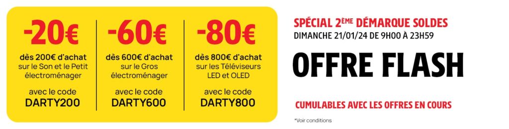 Info exclusive Darty : Vente Flash Remise Bas de Panier