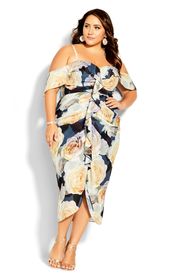 City Chic Navy Blue Floral Print Bardot Midaxi Dress