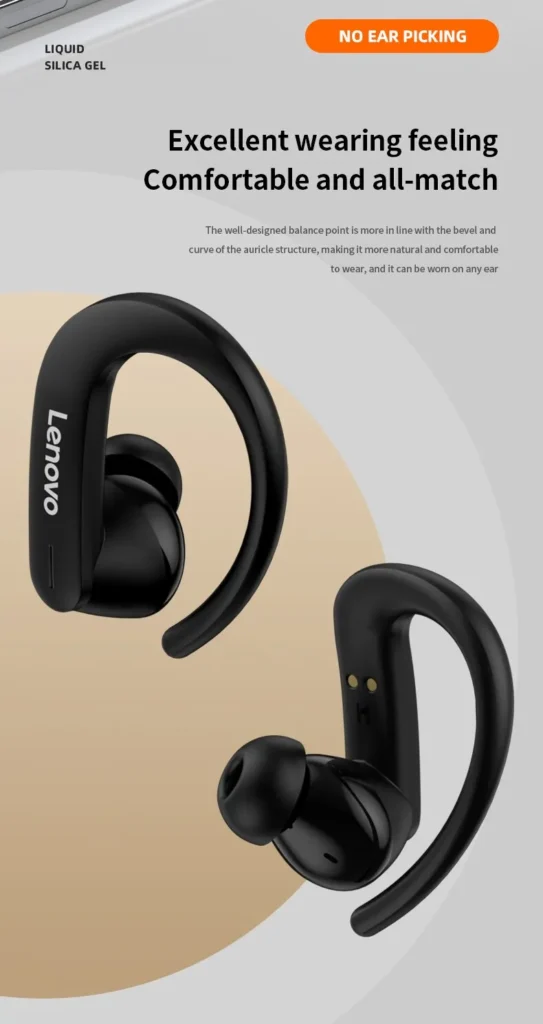 Lenovo-Écouteurs Bluetooth 5.2 étanches avec micro, écouteurs de sport sans fil, casque à crochet d'oreille, réduction du bruit, casque de jeu, T50