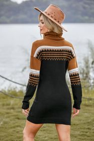 Robe pull en tricot à col roulé et imprimé géométrique