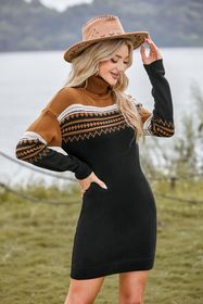 Robe pull en tricot à col roulé et imprimé géométrique