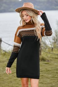 Robe pull en tricot à col roulé et imprimé géométrique