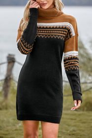 Robe pull en tricot à col roulé et imprimé géométrique