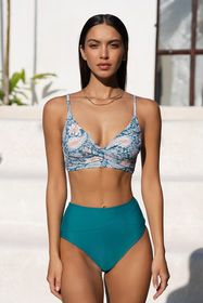 Bikini taille haute à col en V paisley