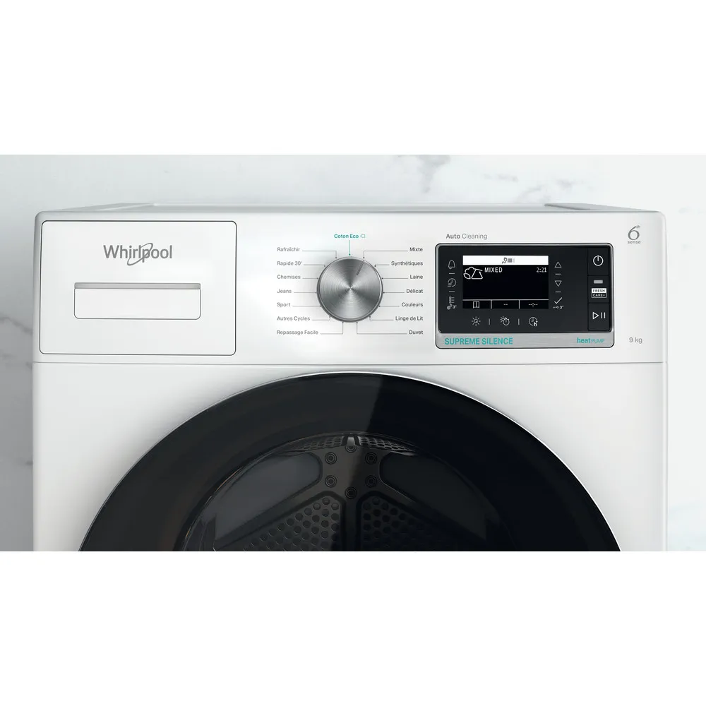 WHIRLPOOL - Sèche-linge posable 9 kg - Pompe à chaleur - W7D93WRFR