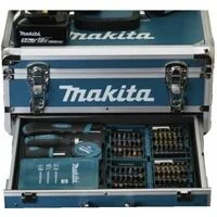 Perceuse visseuse 18V Ø13 mm - MAKITA - Avec 2 batteries LXT® 18V 5Ah + chargeur rapide + Coffret alu avec tiroir 96 accessoires - DDF484RTX62