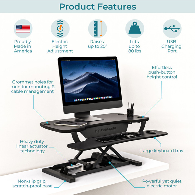 PowerPro® Electric Standing Desk Converter With USB Charging2